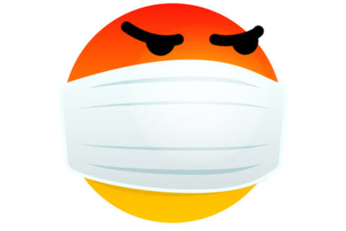 Angry, masked emoji for COVID angry post