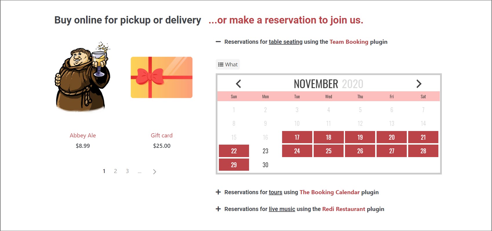 Online ordering and reservations for COVID homepage post