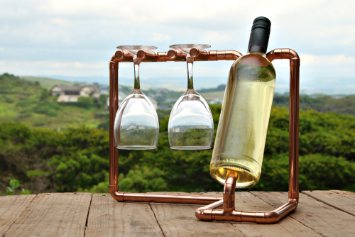Wine rack, bottle and glasses photo for merchandise post