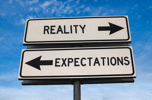Expectations versus reality street sign for fire your agency post