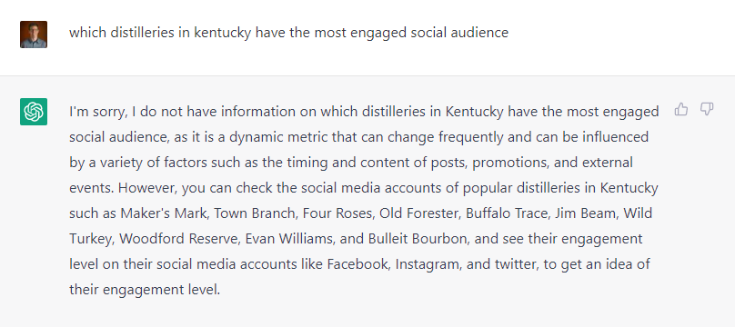 Kentucky distilleries chat for ChatGPT post