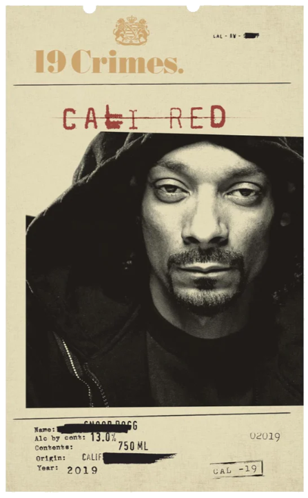 19 Crimes Snoop Dogg Cali Red label for QR Codes post