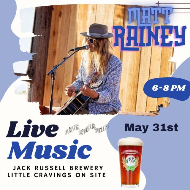 Join us this Friday evening for live music with @raineymatt 6-8 pm. Little Cravings will be cooking up personal pizzas from 4-7 pm. 
.
.
#jackrussellfarmbrewery #jackrussellbrewery #applehillofficial #applehill #visitapplehill #applehilltourguide #sacbeer #camino #craftbeer #sacbeerenthusiasts #handcraftedbeer #cider #hardcider #visitgoldcountry #visiteldoradocounty #eldoradocounty #appleblossom #brewery #brewerylife #localbusiness #foodtruck #visiteldorado