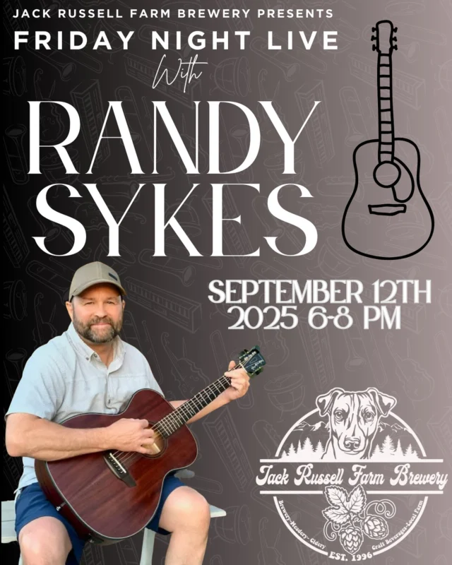 Join us this evening for @randysykesmusic playing live music 6-8 pm. 🎶 @valenz_tacos3 onsite 🌮