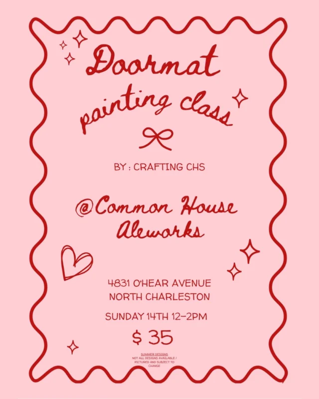 Paint, sip, repeat🎨

We're turning THIS Sunday into craft day! Join @crafting.chs for a doormat painting pop-up and create a one-of-a-kind welcome mat while enjoying our beers.

🗓 Sunday 9/14 | ⏰ 12–2 PM | 💲35

Seats are limited, so snag one before they're gone!