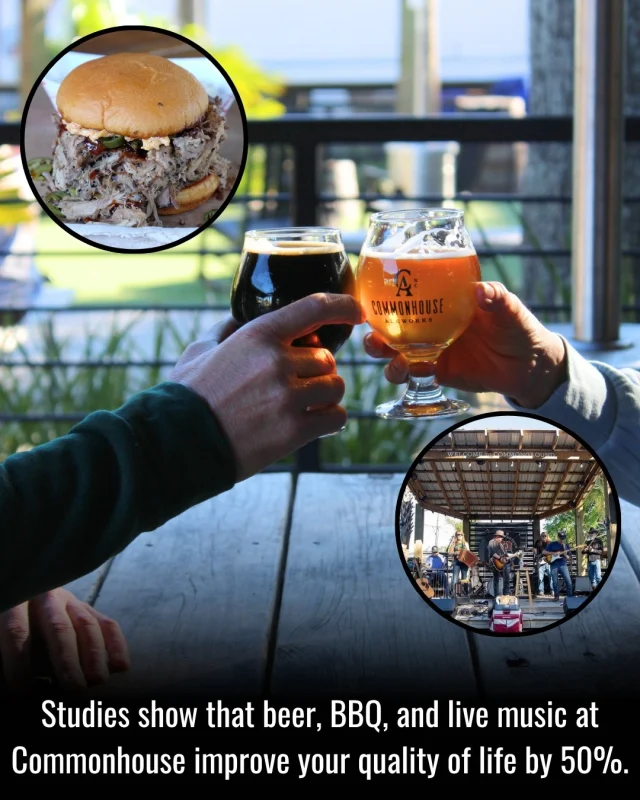 Studies show that beer, BBQ, and live music at Commonhouse improve your quality of life by at least 50%.
Source: firsthand experience 🍻

Don't forget about your weekly wellness plan:
10/21 – Publik Education Trivia 6 PM - 8 PM
10/23 – DJ FOUR5 6:30 PM - 8:30 PM
10/24 – Fourth Fridays with Molly Durnin 7 PM - 10 PM
10/25 – Spooktacular Market 11 AM - 6 PM

Just trust the science and come hang with us 😉