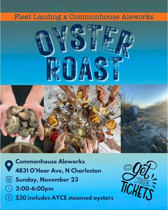 Join us for a Lowcountry favorite! Fleet Landing is teaming up with us for an afternoon of oysters, beer, and great times 🦪🍻

Essentials will be provided - crackers, hot sauce, cocktail sauce, horseradish, and hand wipes - along with some knives for guest use. But we encourage everyone to bring their own shucking knives and towels to keep the shells flying!

Come hungry, grab a pint of delicious local beer, and celebrate local seafood at its best! Ticket link in bio 🎟️
